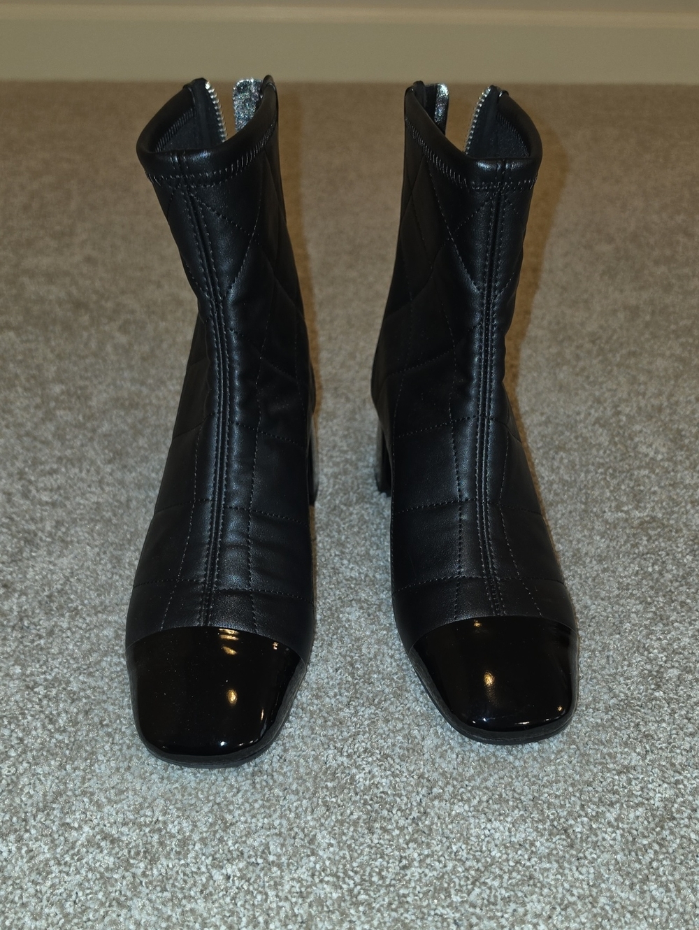 Brand New Pedro Miralles Black Quilted Ankle Booties with Patent Cap Size 38